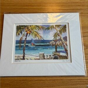 John Paul Matted Art Print “ Beach Hut” Tropical Coastal Scene 8x10 New